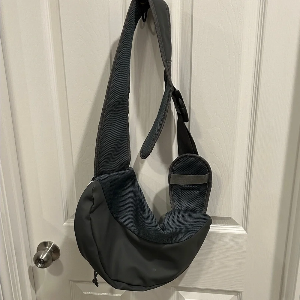 Small black and gray crossbody pet carrier